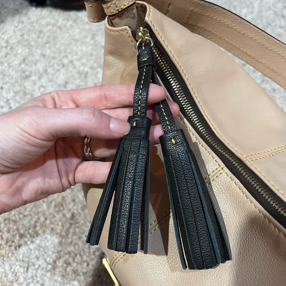 Dooney & Bourke tan and Black Leather Hobo Bag